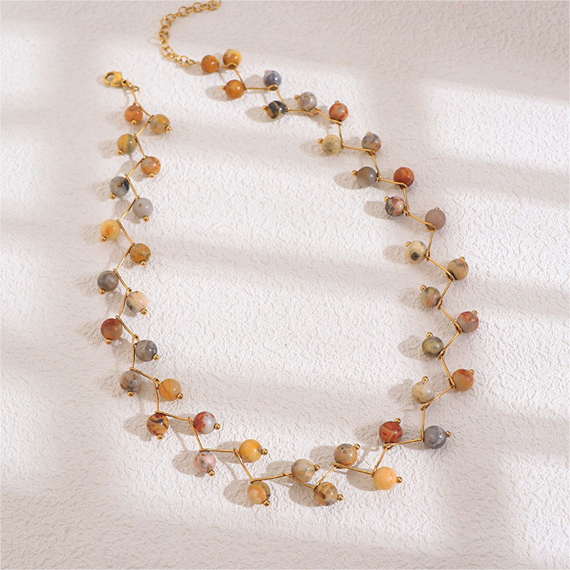 Stunning Stainless Steel Multi Stone Gold Necklace Boho Style