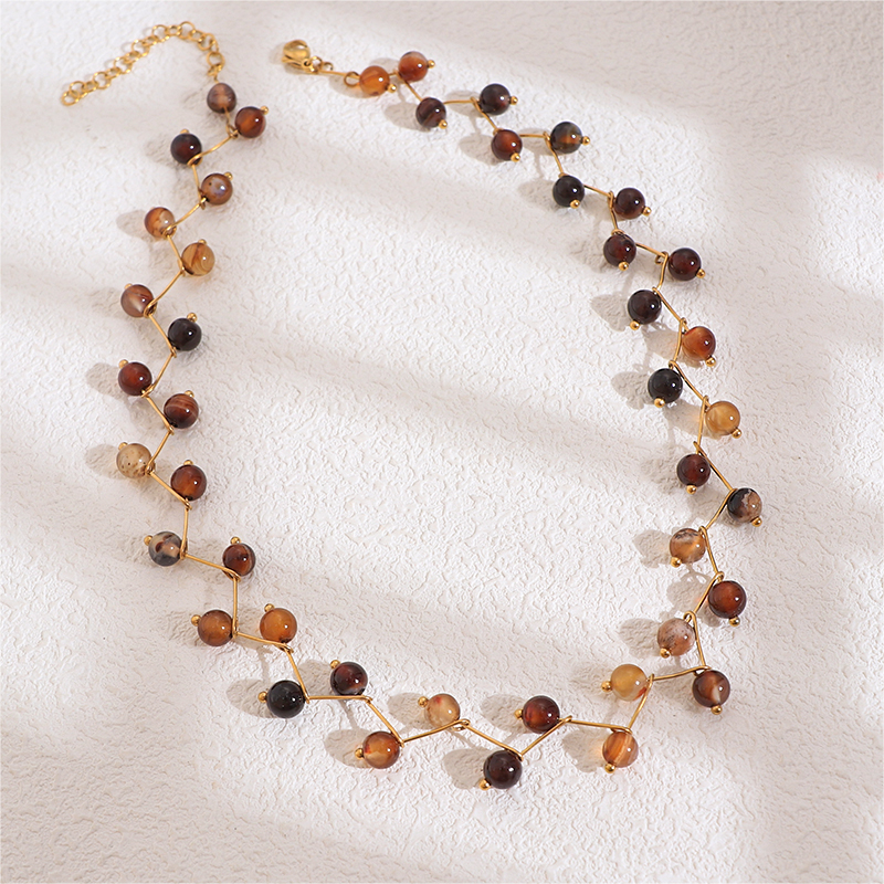 Stunning Stainless Steel Multi Stone Gold Necklace Boho Style