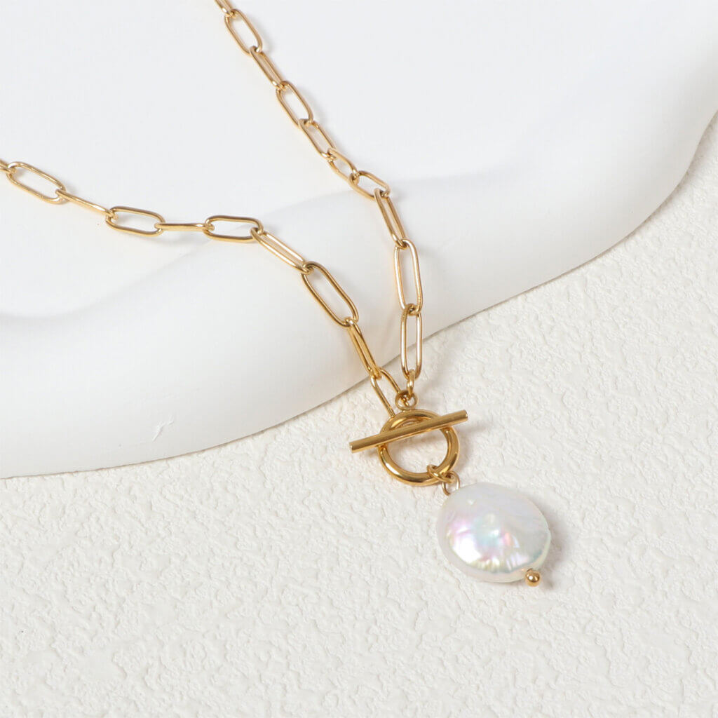 Timeless Elegant 18K Gold Plated Stainless Steel Pearl Necklaces