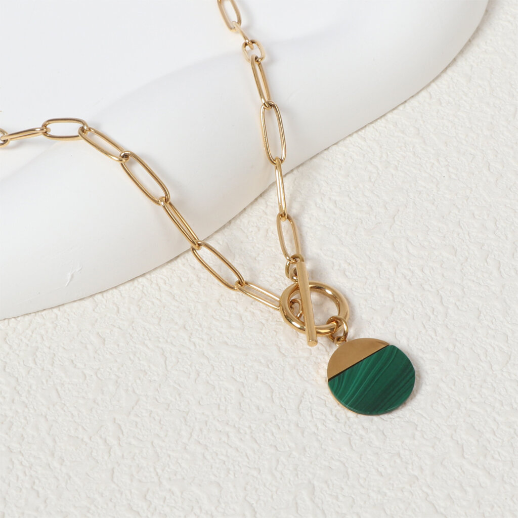 Minimalist Stainless Steel Natural Stone Pendant Necklace
