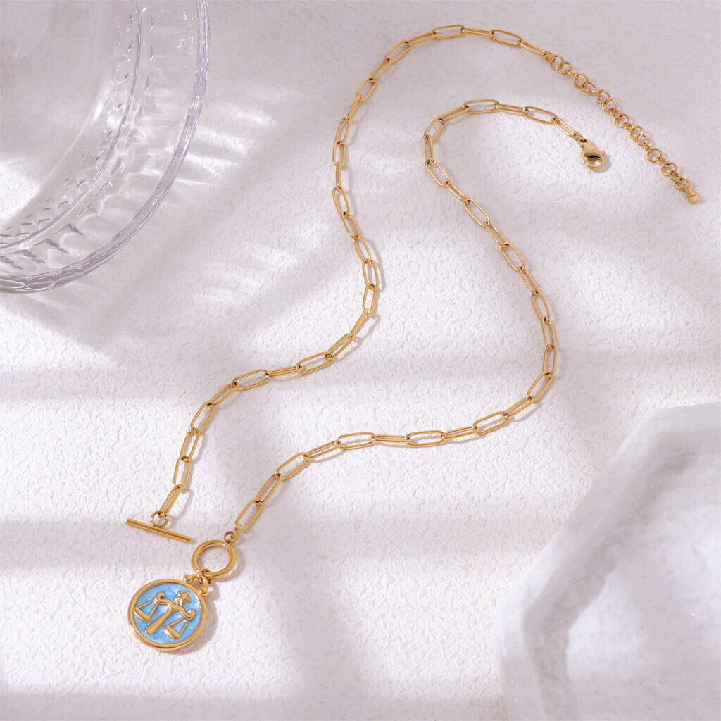 Libra Zodiac Sign Necklace in 18K Gold Plated Stainless Steel