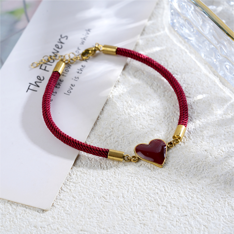 Red and Black Enamel Stainless Steel Heart Charm Bracelet