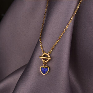 Elegant 18K Gold Plated Heart Pendant Necklace with Natural Stones