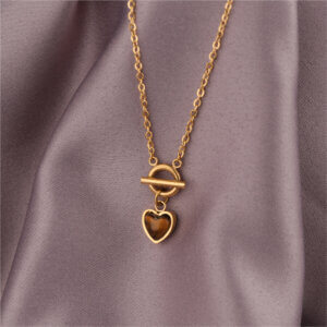 Elegant 18K Gold Plated Heart Pendant Necklace with Natural Stones