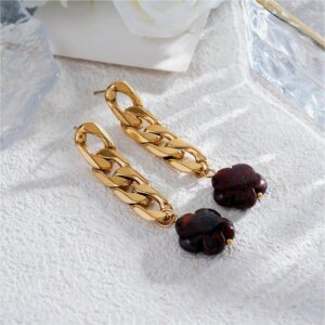 Natural Stone Dangle Earrings with Gold plated Stainless Steel Chains