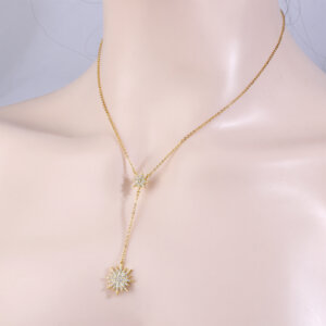 Dainty 18K Gold Plated Double Star Y Necklace with CZ Accents