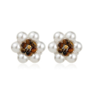 Elegant 18K Gold Plated Stainless Steel Pearl Flower Earrings