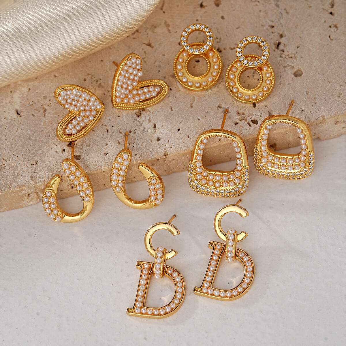 Designer Style 18K Gold Plated Earrings with Pearls and Zircon