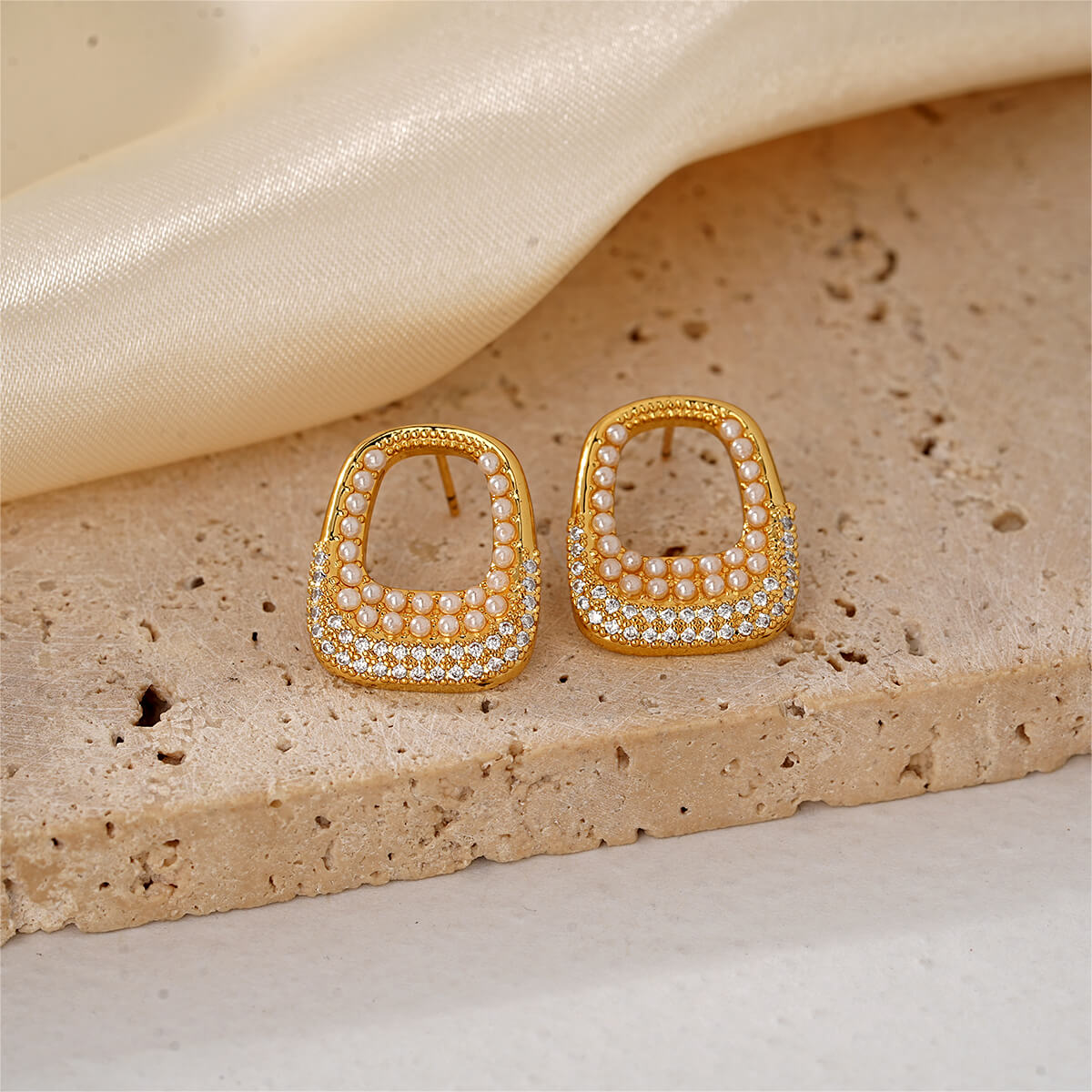 Designer Style 18K Gold Plated Earrings with Pearls and Zircon