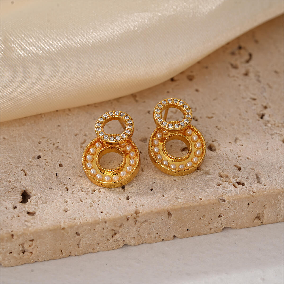 Designer Style 18K Gold Plated Earrings with Pearls and Zircon