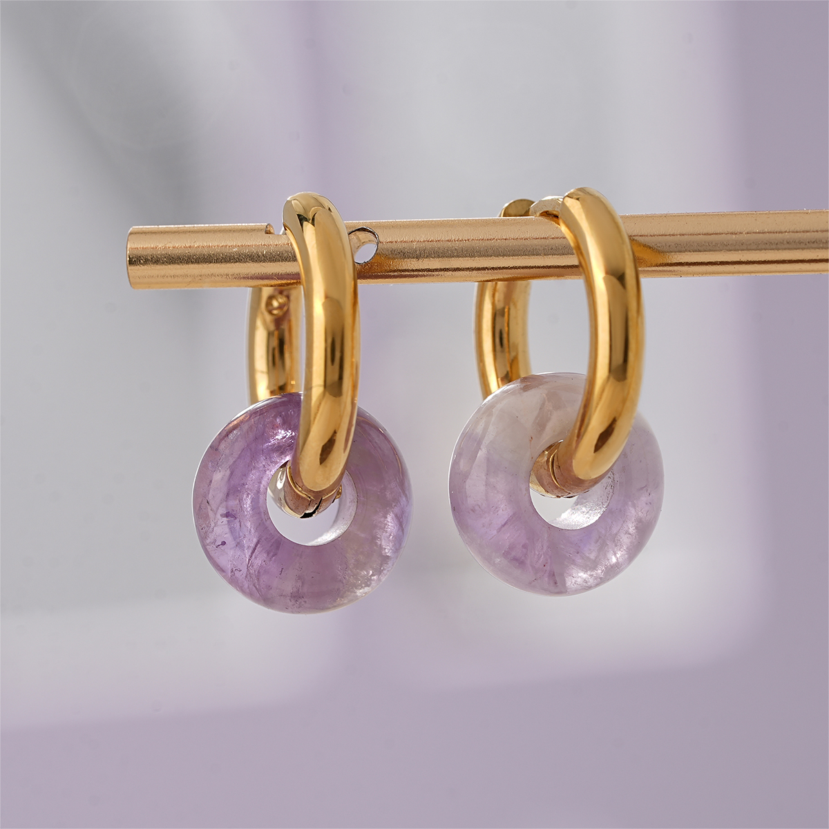 Minimalist Natural Stone Donut Hoop Earrings Collection