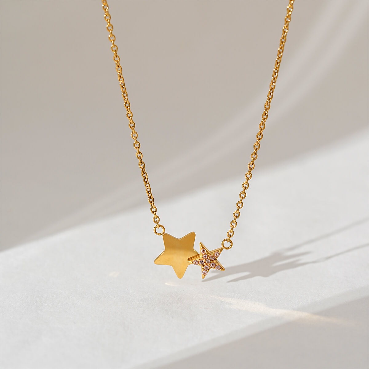 Trendy Cubic Zirconia Double Star Necklace In 18K Gold