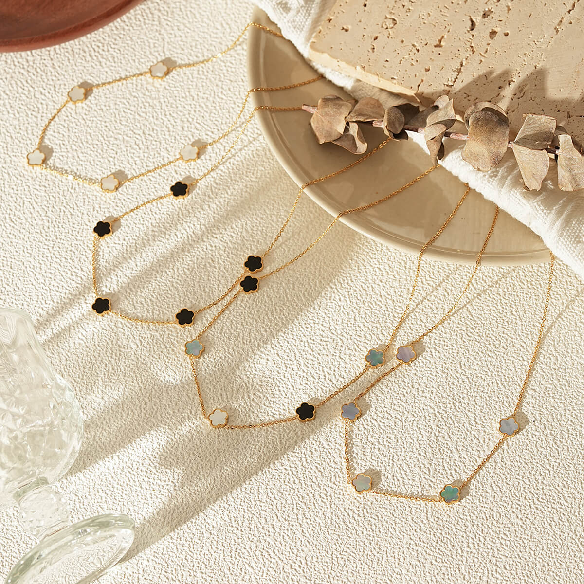 Stainless Steel Gold Flower Necklace With Shell And Acrylic Charm