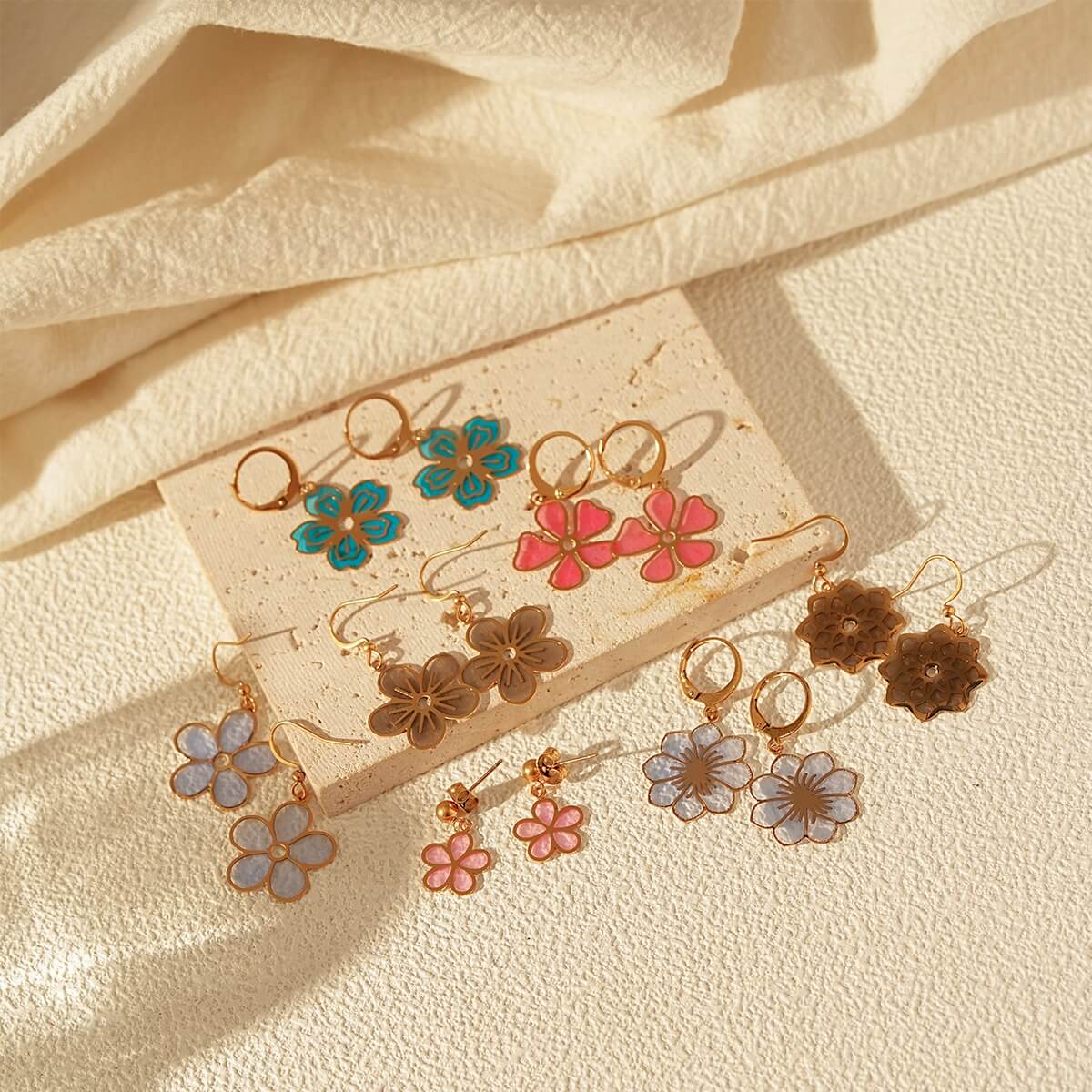 Transparent Enamel Flower Earrings in Soft Summer Colors
