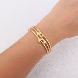 Stainless Steel Gold Cuff Bracelet Star Moon Layered Design