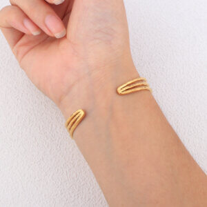 Stainless Steel Gold Cuff Bracelet Star Moon Layered Design
