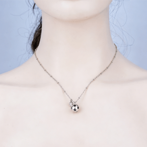 Modern Soccer Ball Necklace With CZ Heart And Station Chain