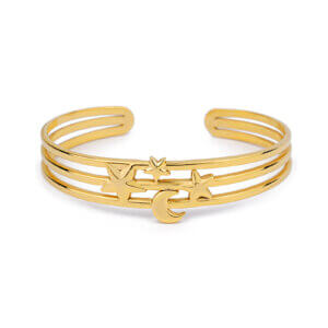 Stainless Steel Gold Cuff Bracelet Star Moon Layered Design