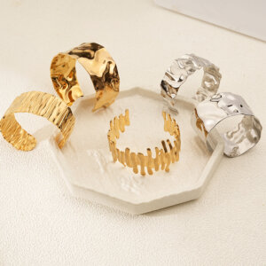 Modern Chunky Sculptural Cuff Bracelet In Stainless Steel
