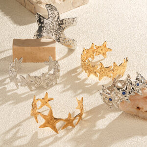 Ocean Inspired Stainless Steel Starfish Cuff Bracelet Collection