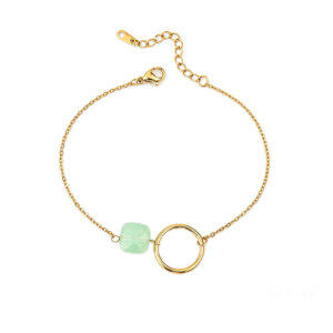 Asymmetrical Gold Chain Bracelet with Circle Charm and Crystal