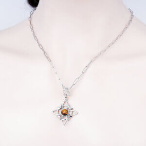 Vintage Tiger Eye Stone Necklace With Celtic Pendant Design